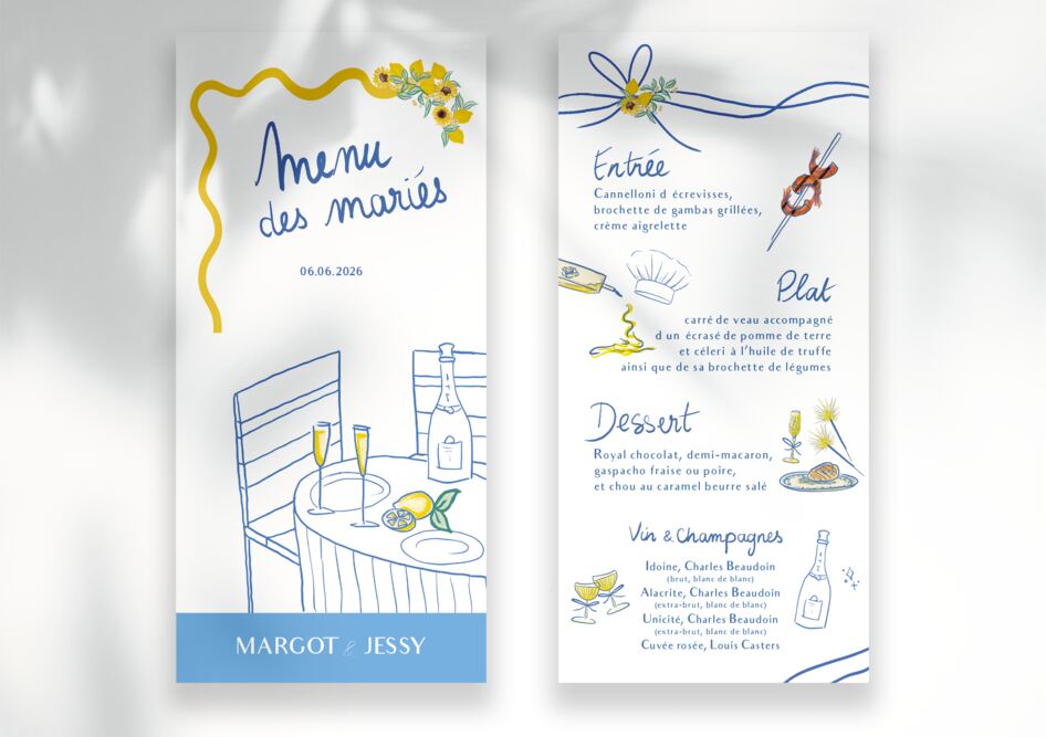 Papeterie de mariage illustr&eacute;e, photo de r&eacute;alisation