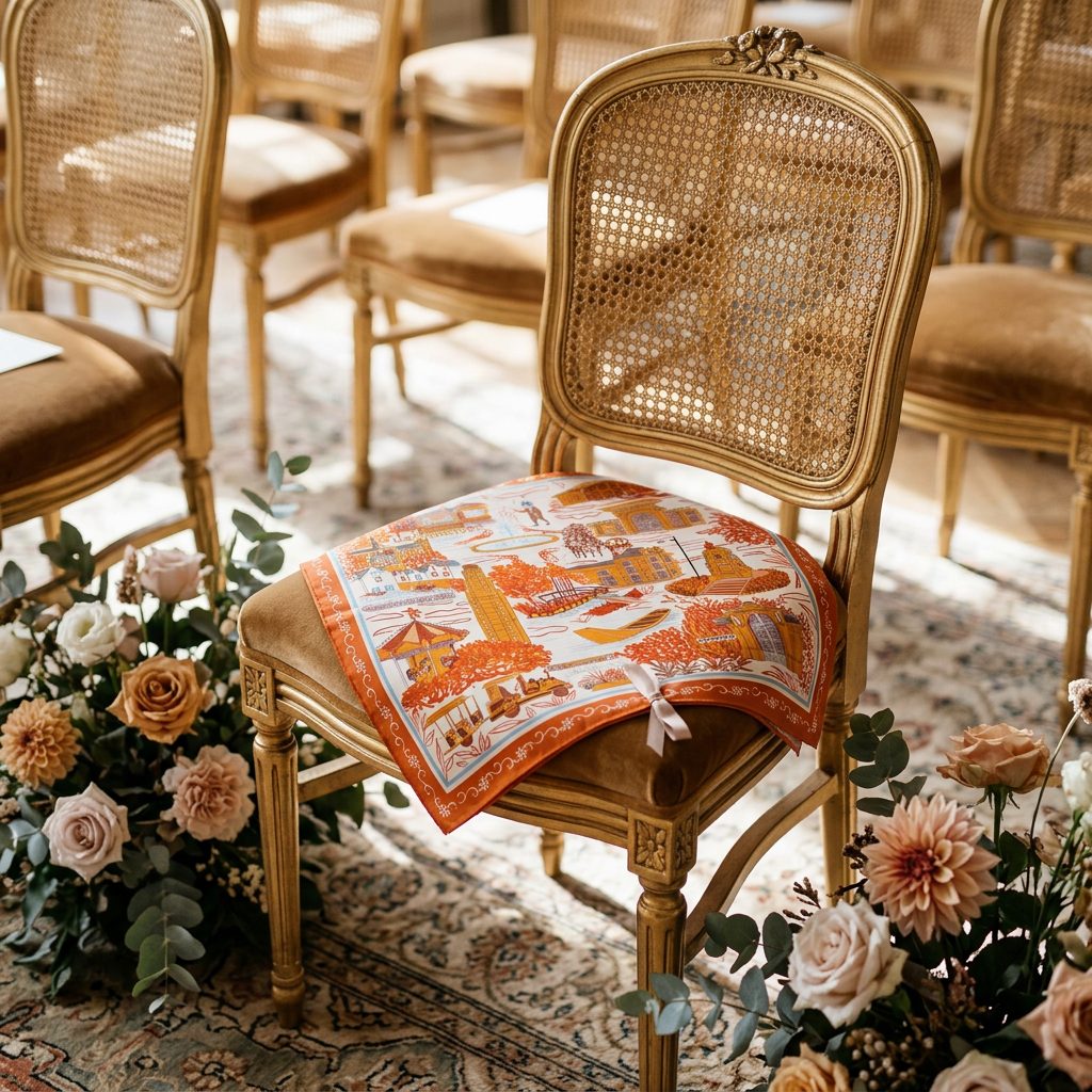 Serviette de table illustrée pour cérémonie de mariage